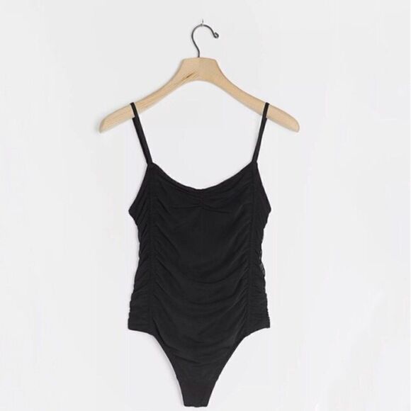 Anthropologie Sweetheart Ruched Bodysuit Black Sz M - Picture 1 of 11